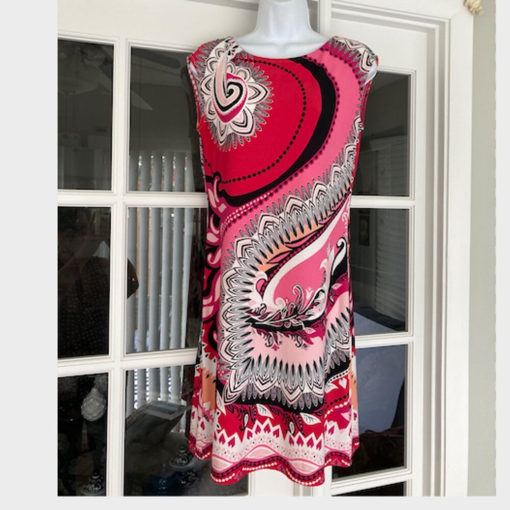 Donna Morgan Pink Black Paisley Sleeveless Sheath Dress 6